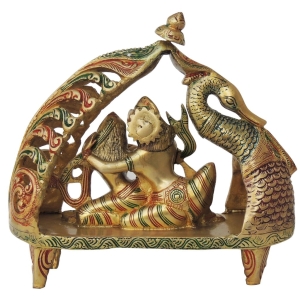 Brass Showpiece Radhe Krishna on Peacock Singhasan statue God Idol - 9.5*3.5*9 Inch (BS1381 C)