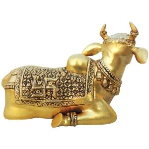 Brass Nandi God Idol Statue - 13 Inch Wide, 6 Inch Deep, 8 Inch High