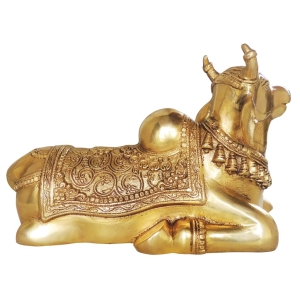 Brass Nandi God Idol Statue - 15.5 x 6.8 x 9 Inch, 7.6 KG Weight