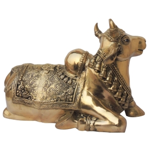 Brass Nandi God Idol Statue - 20 Inch Width, 10.5 Inch Depth, 14 Inch Height