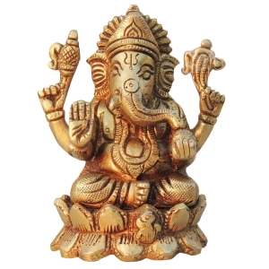 Brass Showpiece Ganesh Ji God Idol Statue - 3*2*4 Inch (BS1426 G)