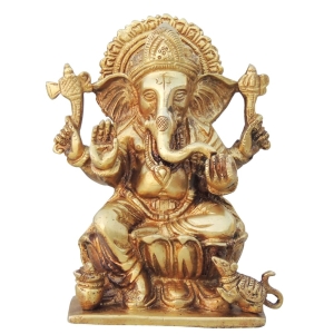 Brass Showpiece Ganesh Ji God Idol Statue - 5*2.6*6.5 Inch (BS1439 G)
