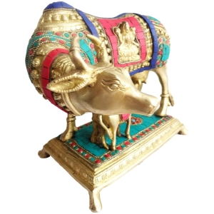 Brass Gaye Bachadha Stone Statue - 9.8*6.5*8.2 Inch (BS145)