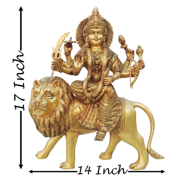 Brass Showpiece Durga Ji God Idol Statue - 14*7*17 Inch (BS1455 G) - Image 4
