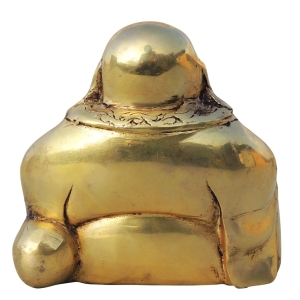 Brass Laughing Buddha God Idol Statue - 4.5 x 3 x 4.2 Inch