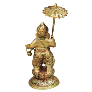 Brass Ganesh Idol Statue with Umbrella - 4.6 x 4.6 x 11.5 Inch