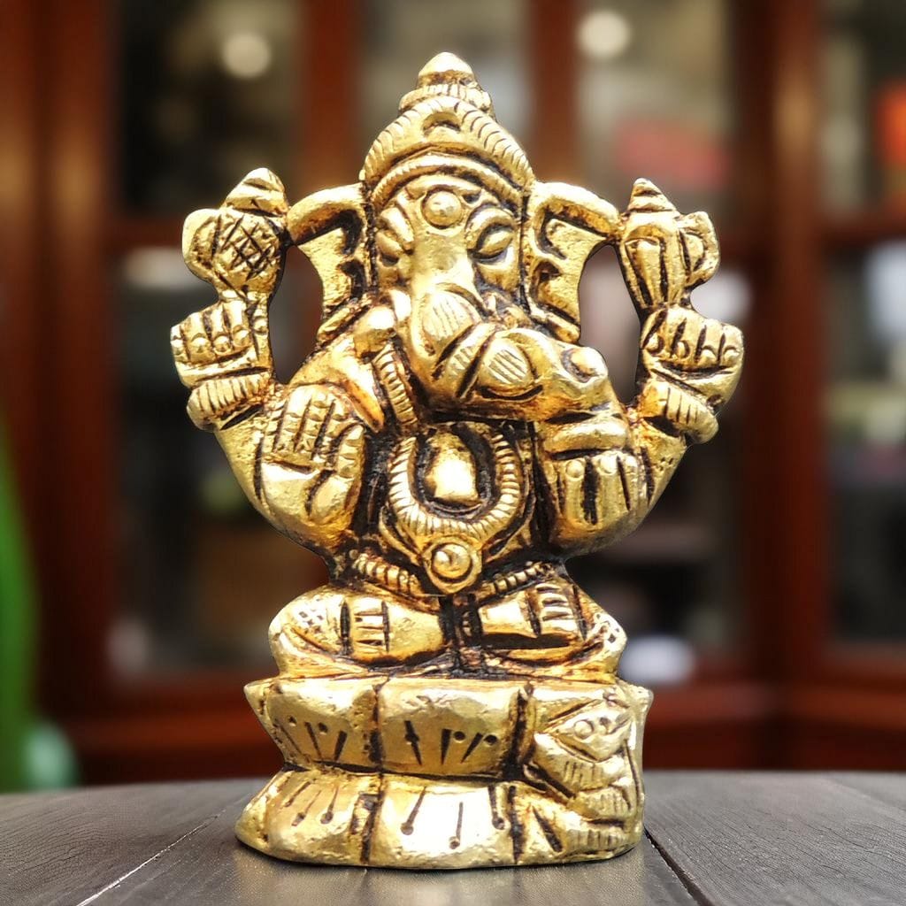 Brass Showpiece Ganesh JI God Idol Statue - 1.5*1*2.2 Inch (BS1474 G)
