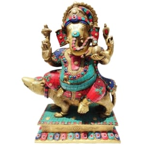 Brass Showpiece Ganesh ji Sitting On Rat Statue - 11*6.4*18 Inch (BS149)