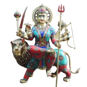 Brass Showpiece Durga Ji Stone Finish with Lacquer God Idol Statue - 32*13.5*35 Inch  (BS1500 A)