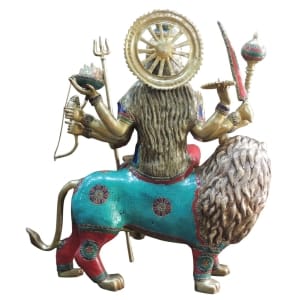 Brass Showpiece Durga Ji Stone Finish with Lacquer God Idol Statue - 32*13.5*35 Inch  (BS1500 A)