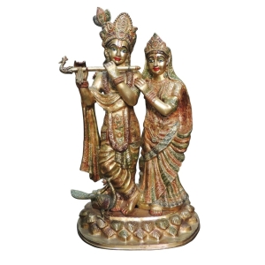 Brass Showpiece Radha Krishna on One Base idol statue - 17*12.5*29 Inch (BS1501 A)