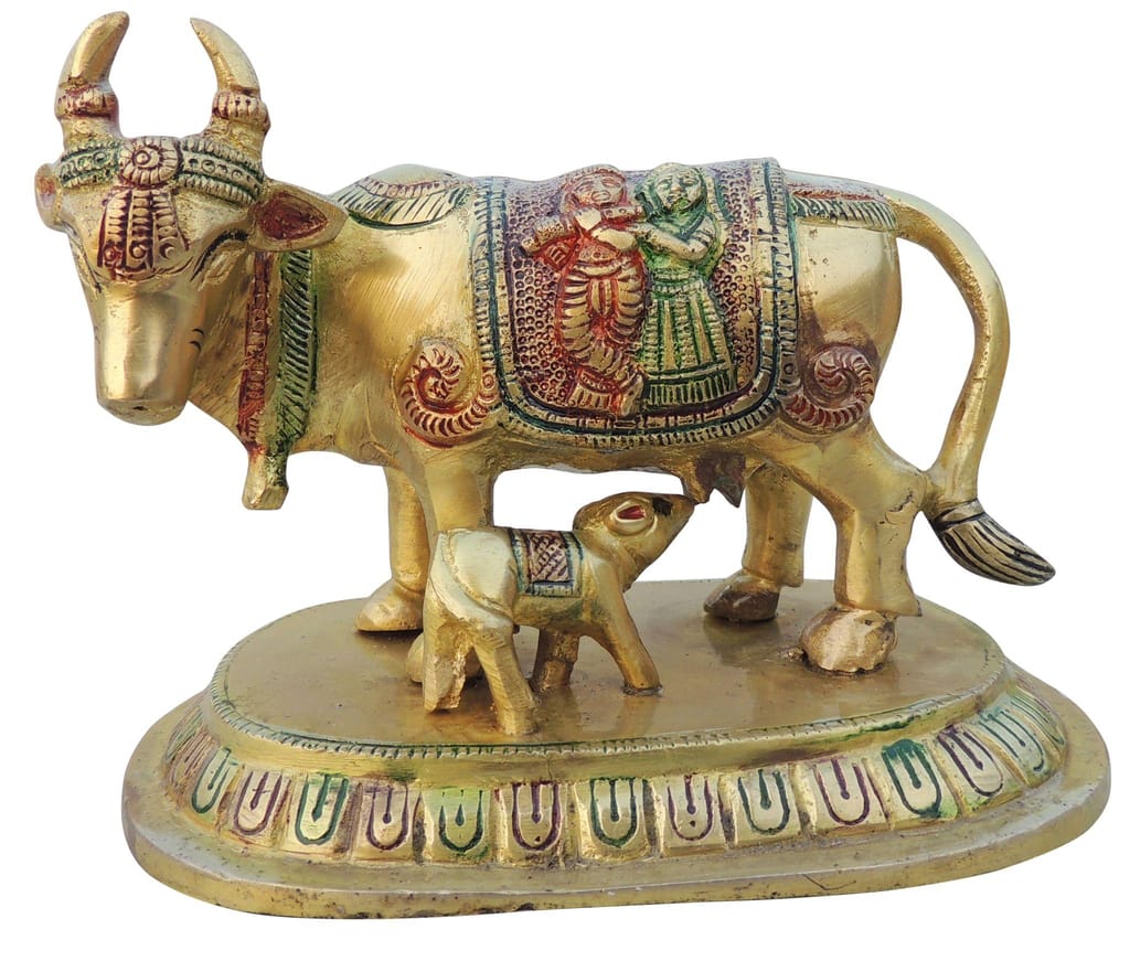 Brass Showpiece Cow With Calf Statue decorative item