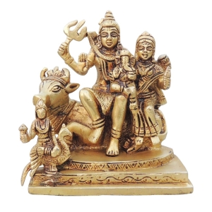 Brass Shiv Parivar Idol Statue - 5.2 x 3.5 x 6 Inch, 2.1 Kg