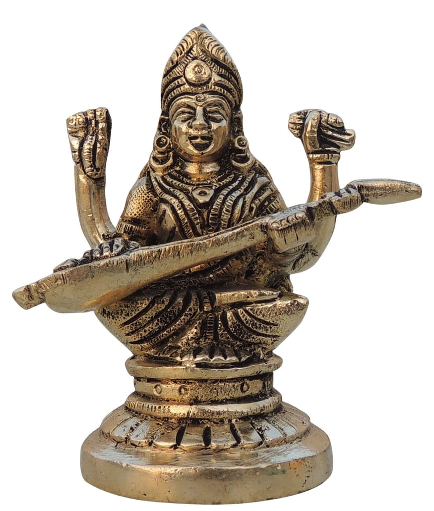 Brass Showpiece Saraswati Ji God Idol Statue - brass