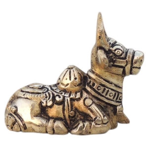 Brass Nandi God Idol Statue - 3 Inch Width, 1.5 Inch Depth, 2.6 Inch Height