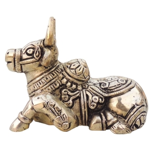 Brass Nandi God Idol Statue - 4.5 Inch Width, 3.7 Inch Height, 0.8 KG