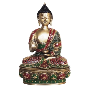 Brass Buddha Ji God Idol Statue - 9.5 Inch Width, 8 Inch Depth, 15 Inch Height