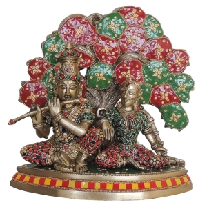 Brass Showpiece Radha Krishna with Tree God Idol Statue - 11.7*4.7*11.7 inch (BS1548 E)