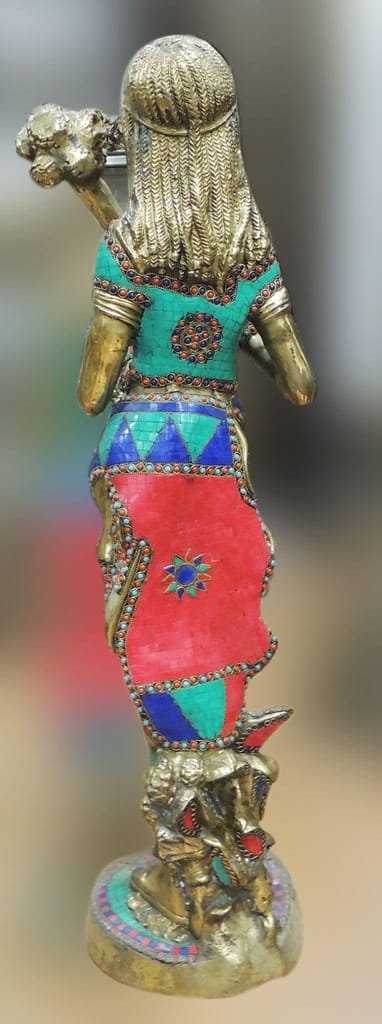 Brass Showpiece Lady With Flower Statue decorative item