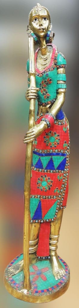 Brass Showpiece Lady With Stick Statue - decorative item