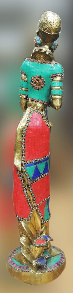 Brass Showpiece Lady With Stick Statue - decorative item