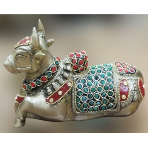 Brass Nandi God Idol Statue - 7 Inch Height, 3 Inch Depth, 5 Inch Width