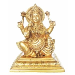 Brass Laxmi Ji Statue - 6.4 x 4.5 x 9.5 Inch Pure Brass Design