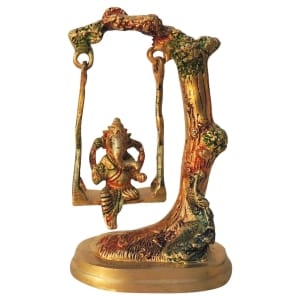 Brass Ganesh Jhula God Idol Statue 4.5x3x7 Inch Brass Gift Center