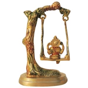 Brass Ganesh Jhula God Idol Statue 4.5x3x7 Inch Brass Gift Center