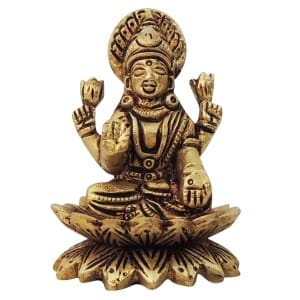 Brass Laxmi Ji God Idol Statue - 2 Inch Width, 2 Inch Depth, 3 Inch Height