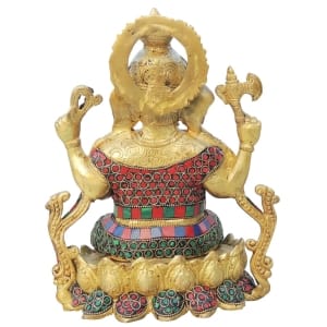 Brass Showpiece Ganesh Stone God Idol Statue - 7.5*6.5*9.5 Inch (BS1630 D)