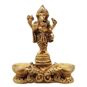 Brass Showpiece Deepak With Ganesh Ji God Idol Statue - 4.5*2.2*5.5 Inch (BS1639 C)