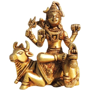 Brass Shiv Idol Statue On Nandi - 3.5 Inch Width, 4.5 Inch Height