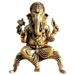 Brass Ganesh Idol Statue On Chowki, 2.6 x 1.2 x 3.2 Inch, Made From Brass