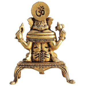 Brass Ganesh Idol Statue On Chowki, 2.6 x 1.2 x 3.2 Inch, Made From Brass