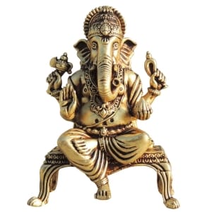 Brass Showpiece Ganesh Ji God Idol Statue, Made From Machine - 2.7*1.5*3.8 Inch (BS1700 G)