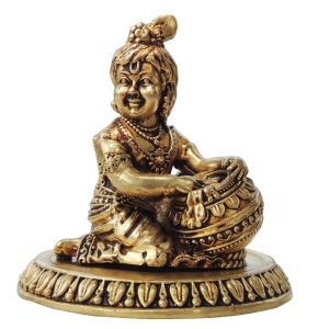 Pure Brass Makhan Krishna statue, Made From Machine - 3*3*3.2 Inch (BS1737 E)