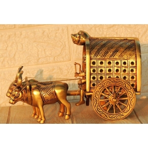 Brass Showpiece Decorative Bull Cart - 10 Inch width
