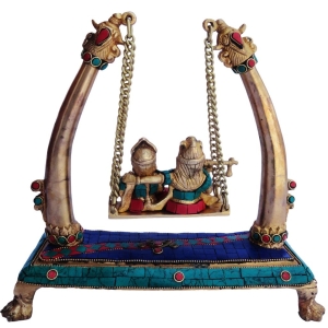 Brass Radha Krishna Jhula Stone God Idol Statue 10x4x11 Inch