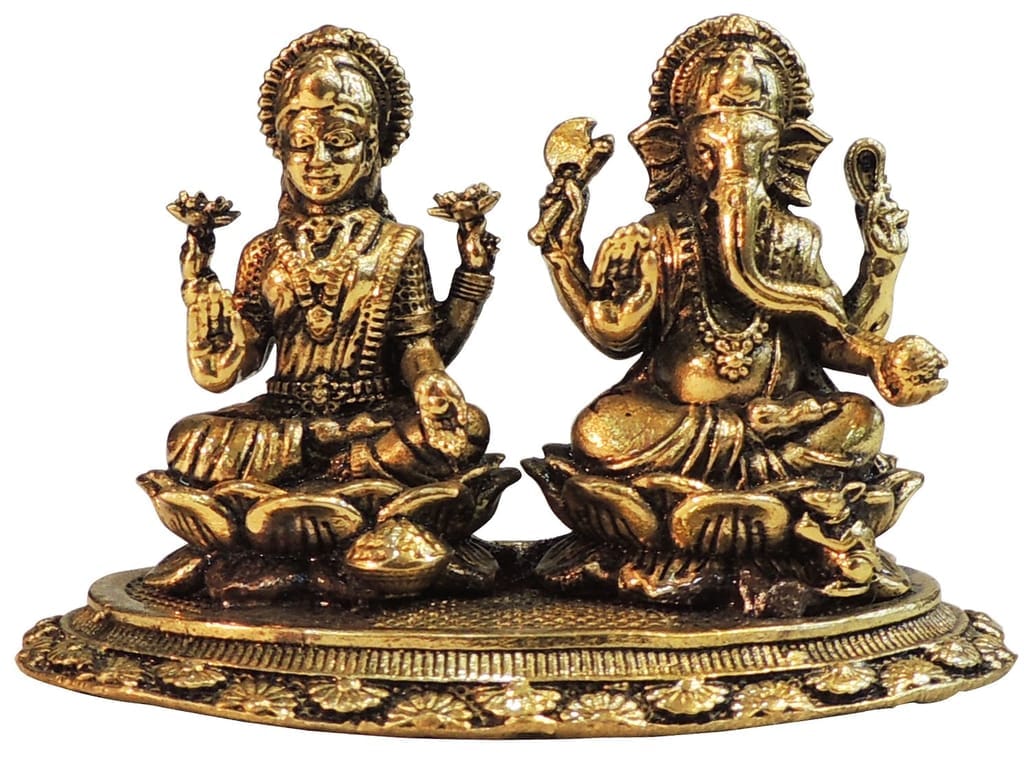 Brass Showpiece Ganesh Laxmi God Idol Statue - 3.2*2*2 Inch (BS1820 D)