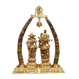 Brass Radha Krishna Darbar Colour God Idol Statue 24.5x9.8x31.7 Inch