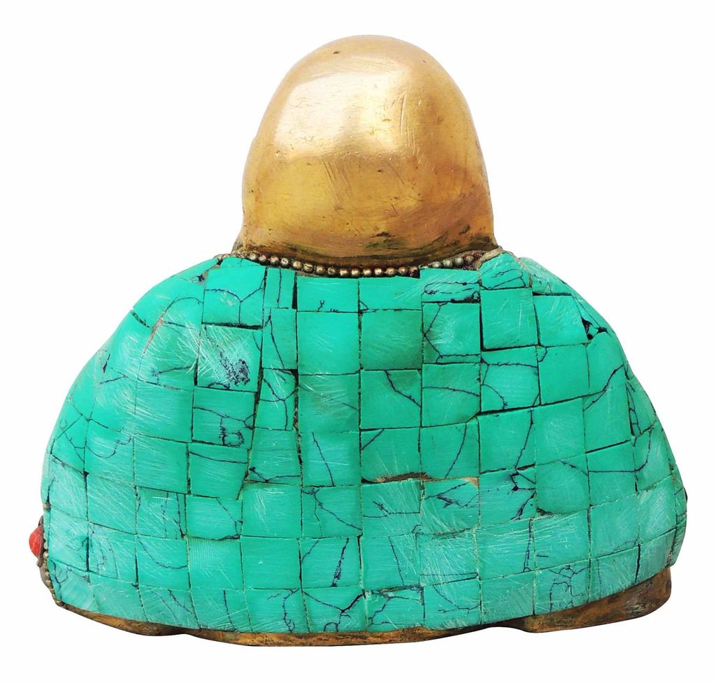 Brass Showpiece Laughing Buddha Statue with turquoise finish