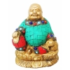 Brass Showpiece Laughing Buddha Statue with turquoise finish