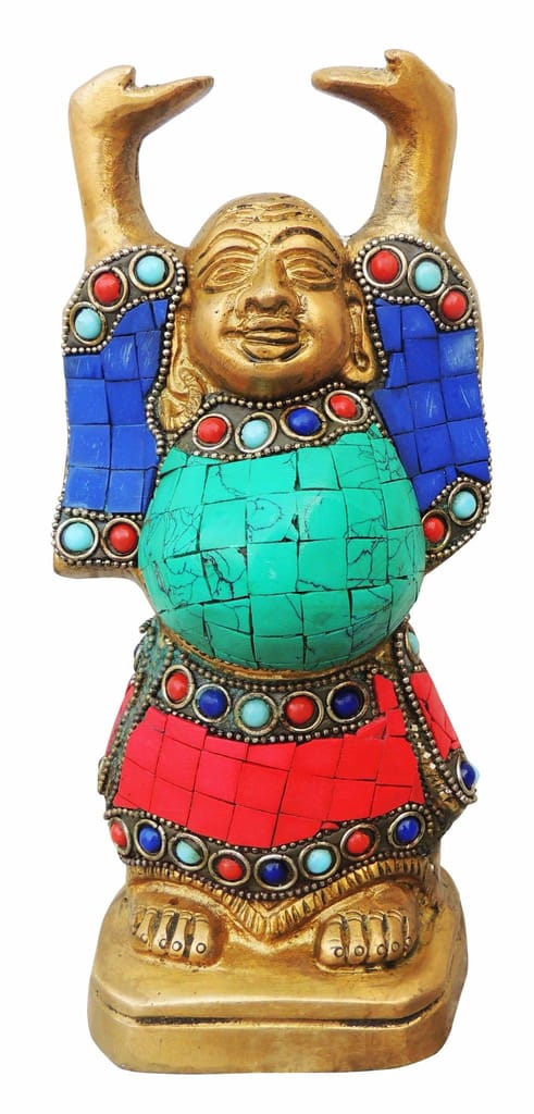 Brass Showpiece Laughing Buddha Statue with turquoise finish