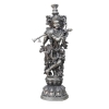 Brass Showpiece Krishna Statue With Silver Antique Finish - 7.5*5.8*23.5 Inch (BS369)