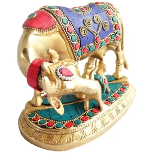 Brass Cow And Calf Statue 6.5 Inch Pure Brass Auspicious Decor
