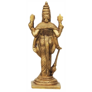 Brass Vishnu Ji Statue - 2.5 Inch Width, 2 Inch Depth, 6 Inch Height