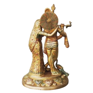 Brass Radha Krishna God Idol Statue 11x8x17 Inch Handcrafted Home Decor