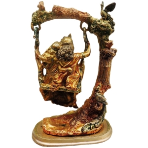 Brass Radha Krishna Jhula Idol Statue 10x6x15 Inch Handcrafted Decor