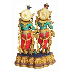 Brass Radha Krishna Idol Statue Big Stone 20x12x28 Inch Handcrafted Decor
